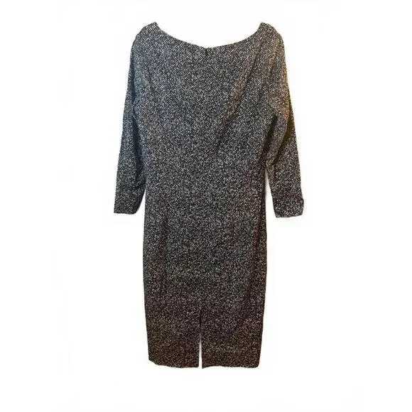 Michael Kors Collection Black Ivory Dress V Neck Long Sleeve Stretch Size 12 - Picture 3 of 9